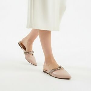 Harborsides Pink Pointed Mules Strap Rhinestones Flats Size 8.5